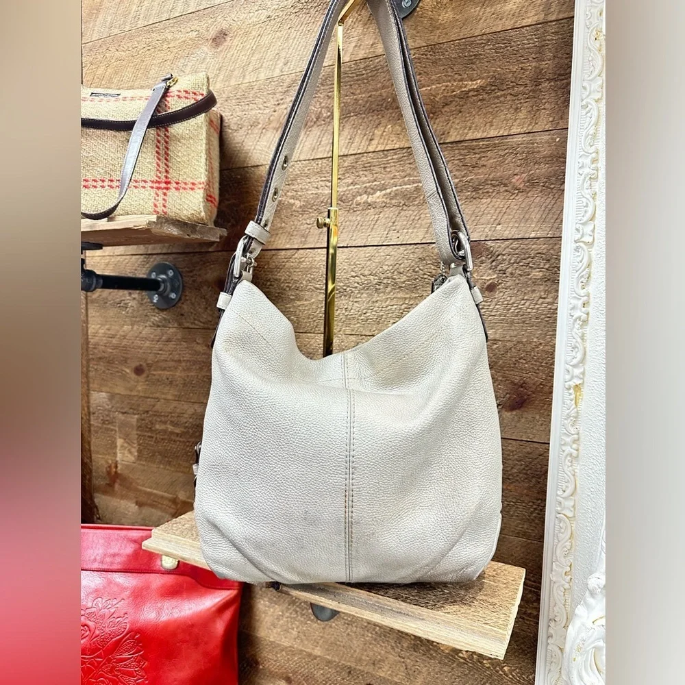 Coach Metallic Gold Beige Leather Shoulder Bag F15064 Zip Top
